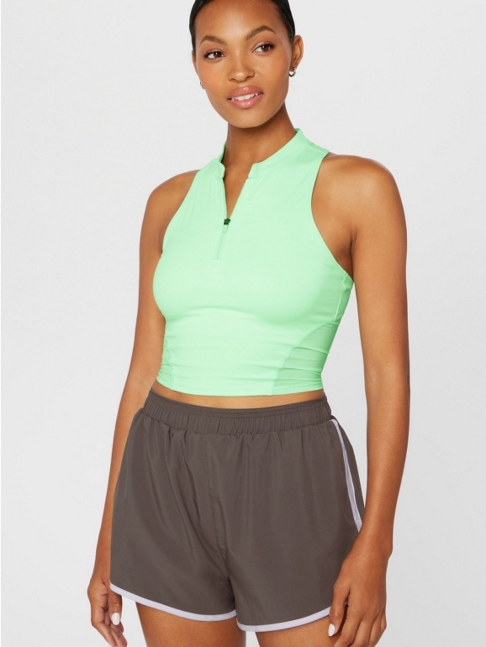 Fabletics Mint Green Sleeveless Zip Crop Top